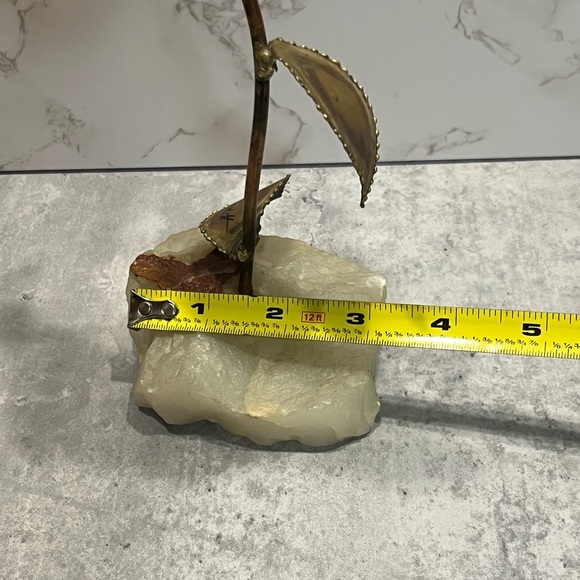 VINTAGE Mid Century Modern Rose Flower Leaves Copper Metal Art on Onyx Demott - Picture 8 of 11